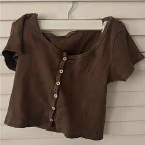 Brandy Melville Brown Button-Up Crop Top